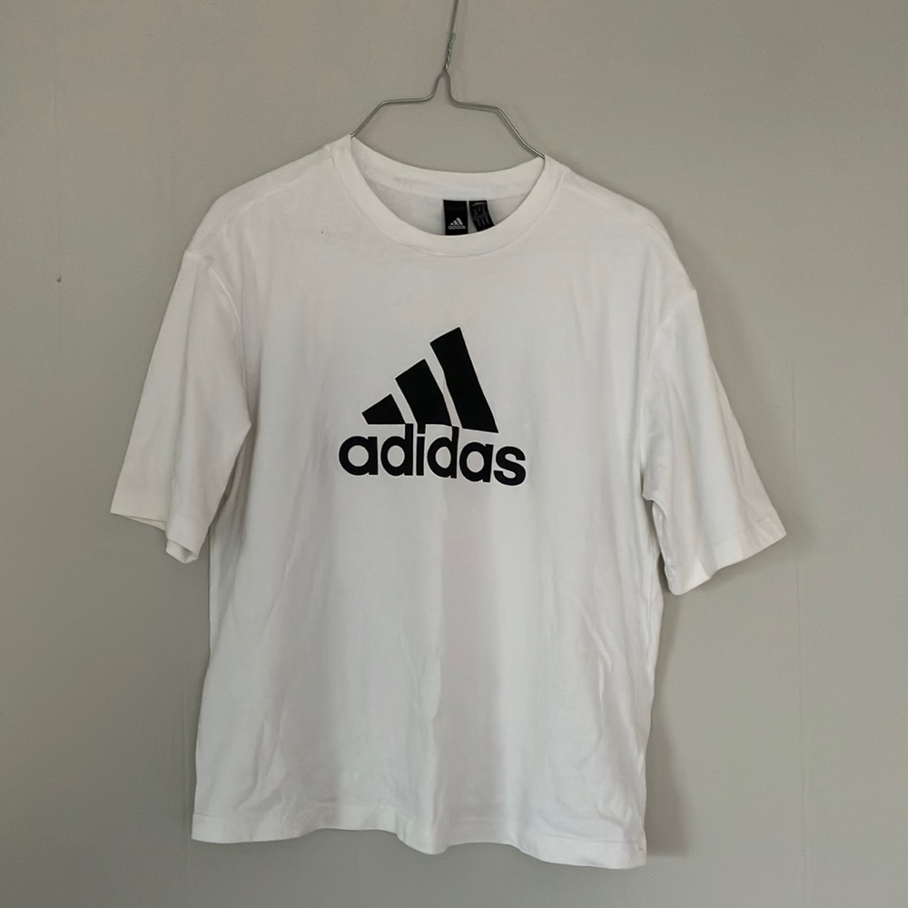 Adidas White T-Shirt with Black Logo women’s XS